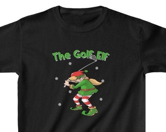 Golf Elf T-shirt for Girls, Kids Golfing Shirt, Christmas Golf Tee, Youth Golfer Gift for Her, Kids Heavy Cotton Tee