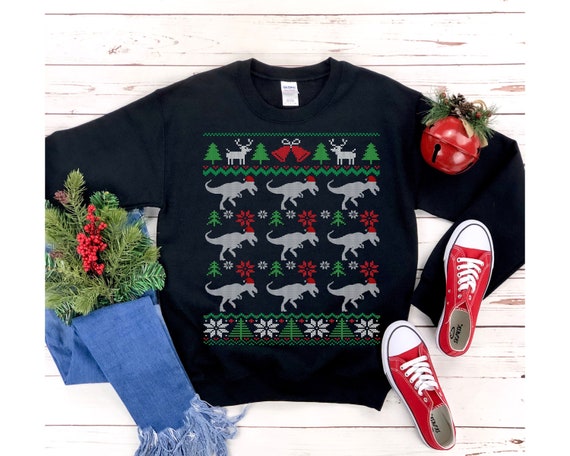 Dino Ugly Christmas Sweater T-Shirt, Xmas Dinosaur Tee Dino Ugly Christmas Sweater T-Shirt, Xmas Dinosaur Tee