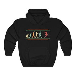 Skiing Hoodie, Evolution Ski Shirt for Men, Gift for Skier, Ski Lover Dad Long Sleeve Unisex Hooded Sweatshirt Black