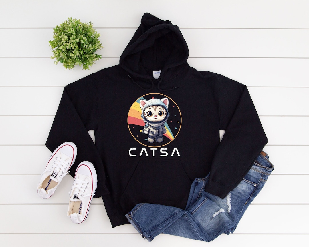 CATSA Cute Retro Cat Astronaut NASA Hoodie, Space Lover Gift, Kitten ...