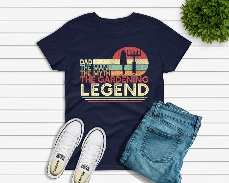 Dad The Man The Myth The Gardening Legend T-shirt, Funny Father's Day Gift for Gardener Unisex Heavy Cotton Tee Navy