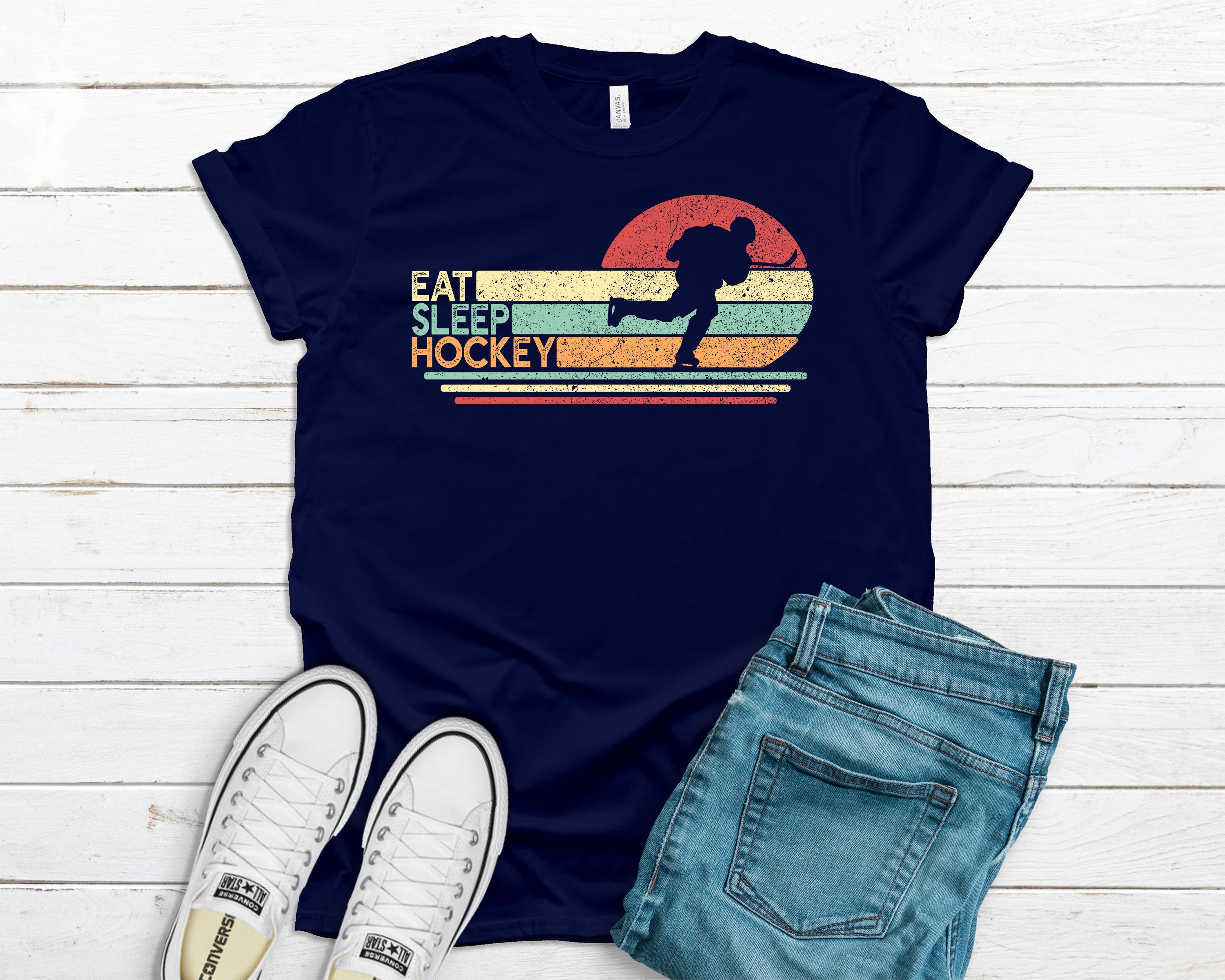 Eat Sleep Ice Hockey Men's T-Shirt - 100% Organic Cotton Novelty Sports Tee