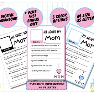 Regalo del Día de la Madre / Actividad del Día de la Madre imprimible para niños / Páginas de actividades imprimibles / Hoja de trabajo para escribir cartas / Amo a mamá / Archivo PDF