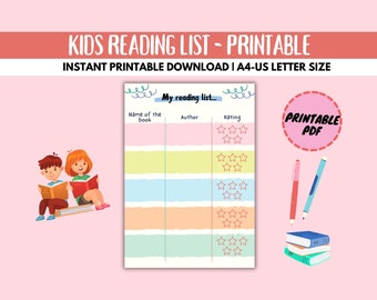 Reading Log Printable for Kids, Kids Book Tracker, Reading Tracker, Reading Challenge, Reading Chart, Kid Reading List, Instant Download PDF
