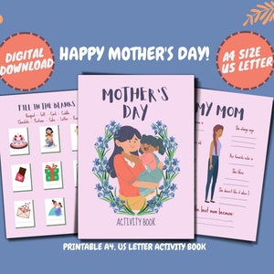 Regalo del Día de la Madre / Actividad del Día de la Madre imprimible para niños / Libro de actividades imprimible / Hoja de trabajo para escribir cartas / Amo a mamá / Archivo PDF