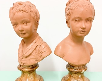 Vintage 1980/'s Female Bust Green Soapstone Sculpture 2 tier black marble base