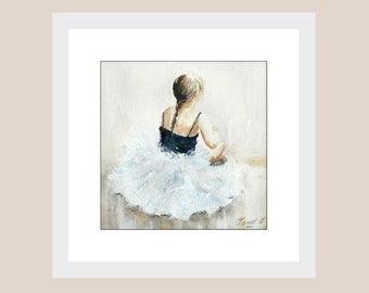 Framed Original Art, Girl, Ballet Dancer, Ballerina, Child, White Wood, Cute Children, Watercolour Painting, Small Painting, UK Artist