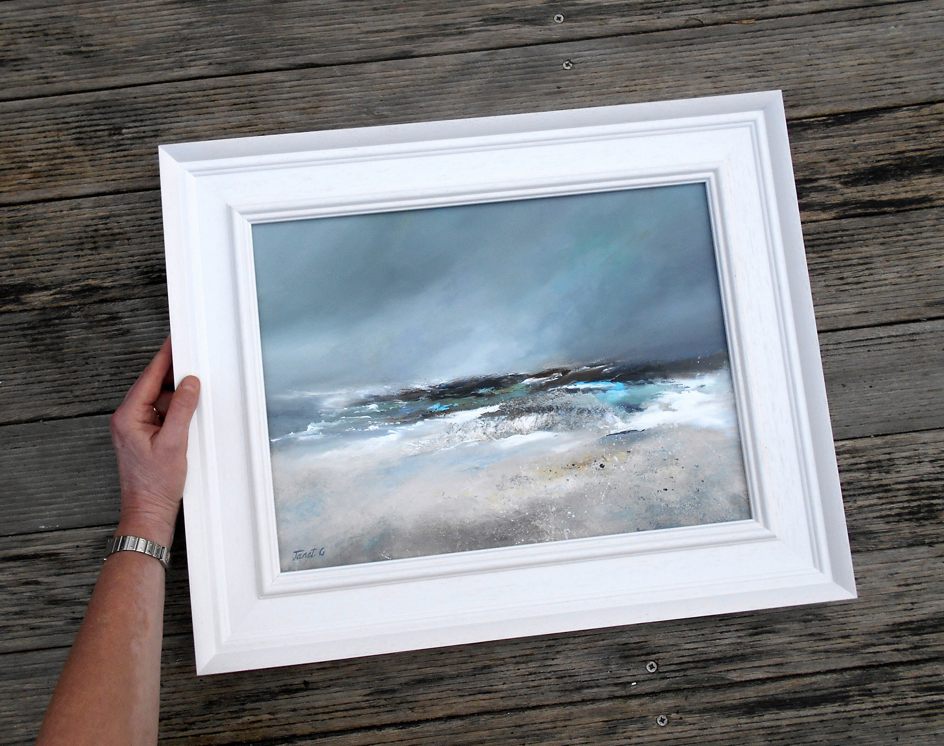Abstract Original Seascape White Wood Frame Sea Ocean Art Etsy