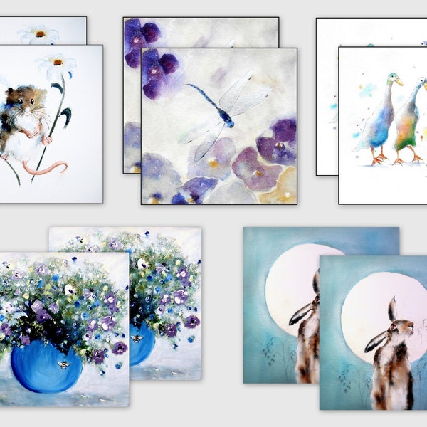 10 Luxury Art Cards, Multi pack, Set, Any Occasion, Thank you, Birthday, Blank Inside, Assorted Designs, Friends, Family, Notelets, Gifts