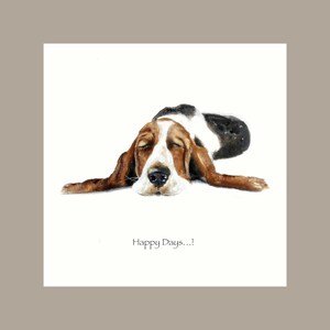 Jours heureux ! Grande carte d'art, chien, toutes les occasions, anniversaire, merci, drôle, fantaisiste, vierge à l'intérieur. Carte animal mignon, mâle, femelle