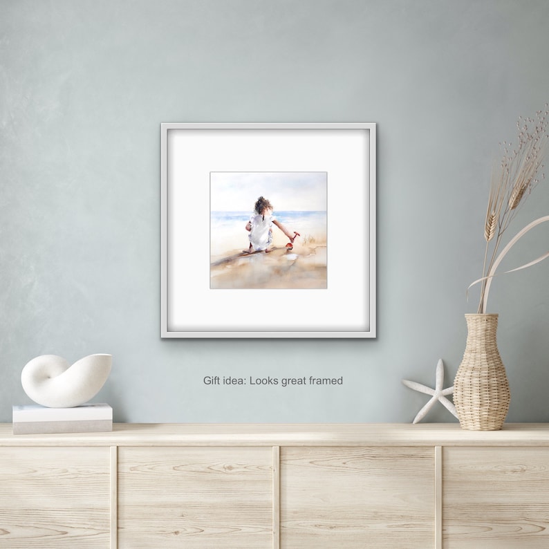 Luxury Art Card, Little Girl, Children on the Beach, Blank Inside, Seaside, Coast, Sea, Female Birthday, Thank you, Coastal Art, Cute Card image 8