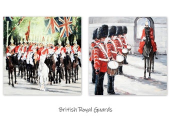 Royal Guards, British, Soldiers, Keepsake, Greeting Cards, Queens Guards, Trooping the Colour, London, Art, Patriotic Birthday, Royal Family