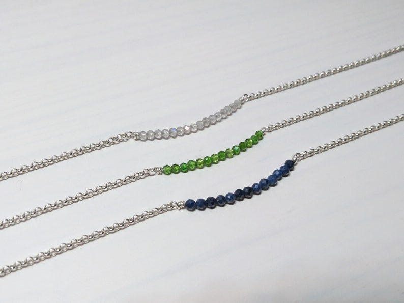 Gift Idea Bracelet with Blue Sapphire Green Chrome Diopside Grey Labradorite and 925 Sterling Silver Minimalist Dainty Delicate Jewelry