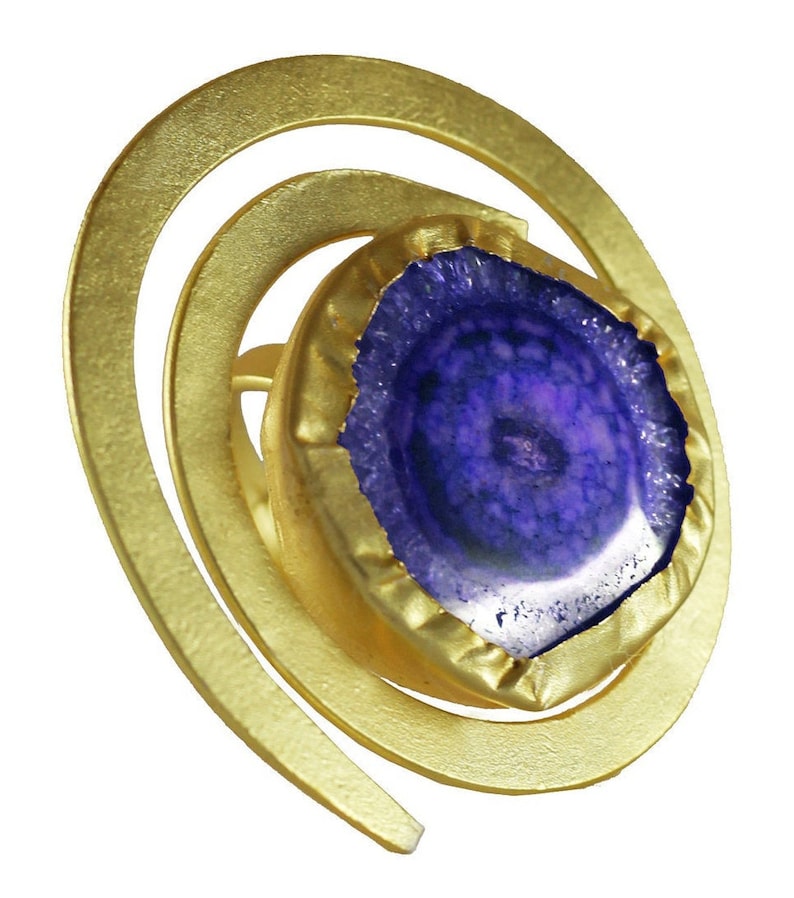Handmade 18k gold plated Natural Solar Quartz Gemstone Rings Gold Electroplated Ring Handmade Gemstone Rings Jewelry statement cocktail ring