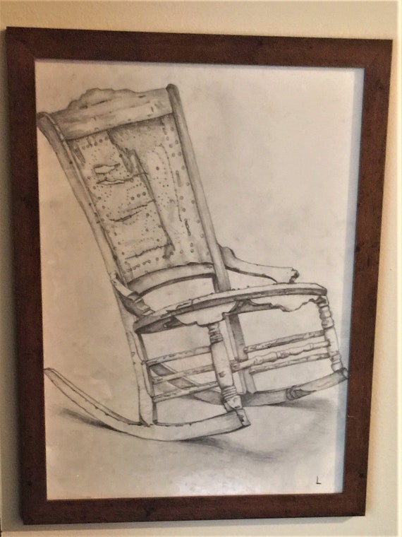 Framed Rocking Chair Drawing Etsy