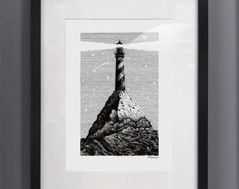 Zenith. Lighthouse, Pen & Ink Drawing Series, Print out copy