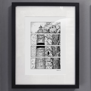 The Lighthouse And Seasons Illustration, Pen and Ink style, Print out copy