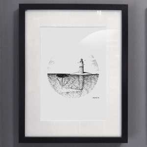 The Lighthouse&#39;s dream, Illustration, Pen and Ink drawing, Print out copy