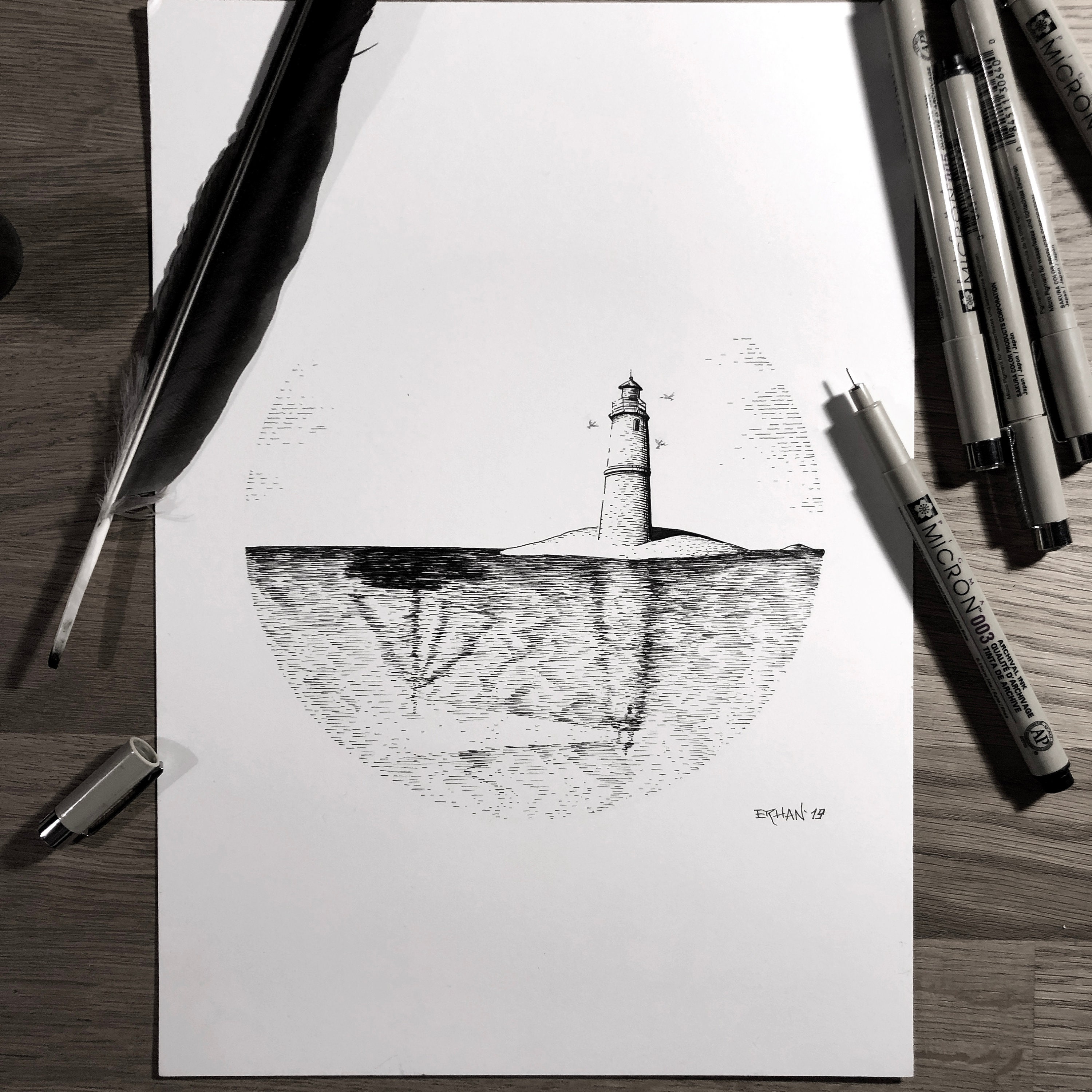 The Lighthouse's dream Illustration Pen and Ink drawing Etsy