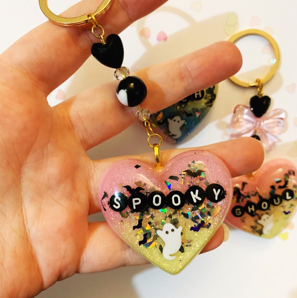 Pastel Goth Resin Heart Keyrings/Badge Etsy