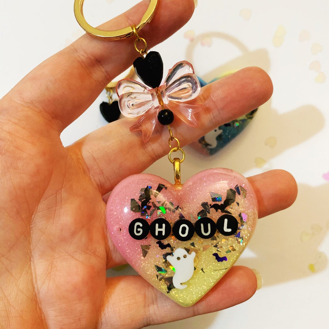 Pastel Goth Resin Heart Keyrings/Badge Etsy