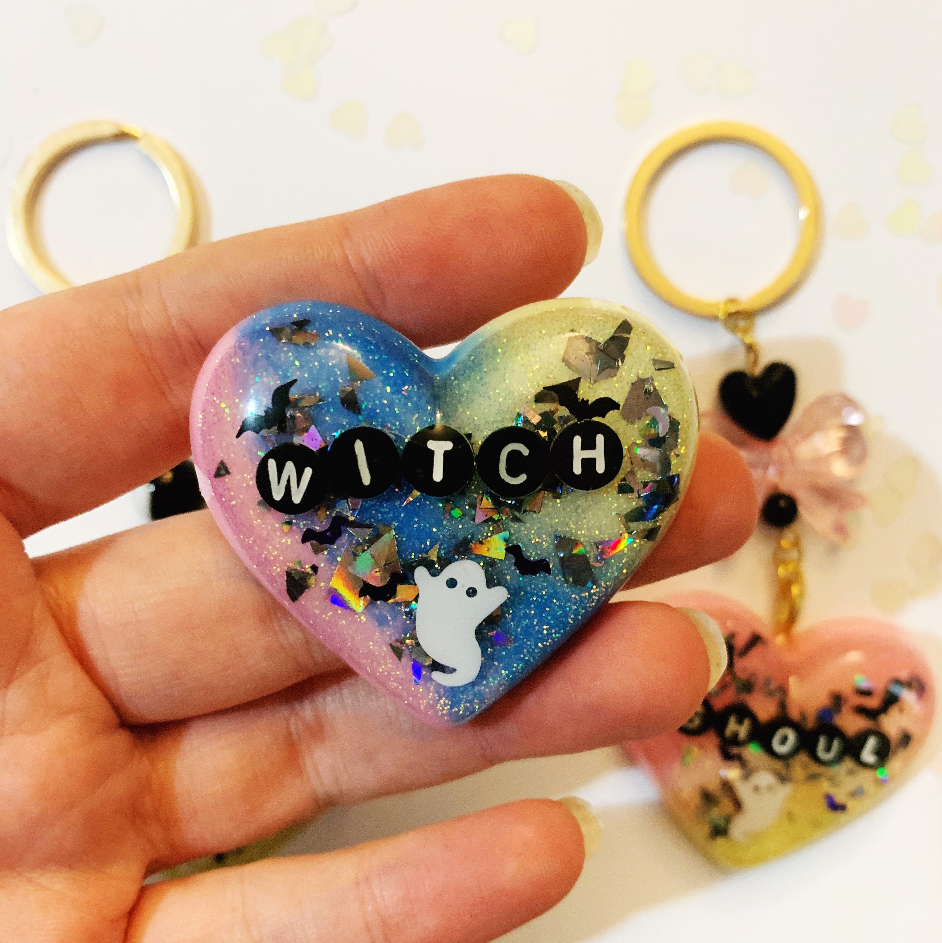Pastel Goth Resin Heart Keyrings/Badge Etsy
