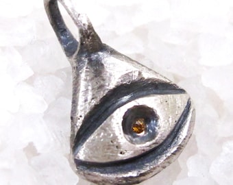 Colgante de ojo griego, amuleto de plata para la buena suerte, protección contra la buena suerte, zafiro amarillo plateado oxidado.
