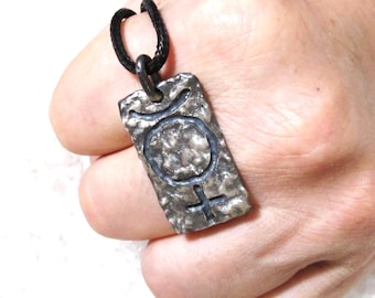 Colgante de alquimia de mercurio, fuego fundido, plata cruda
