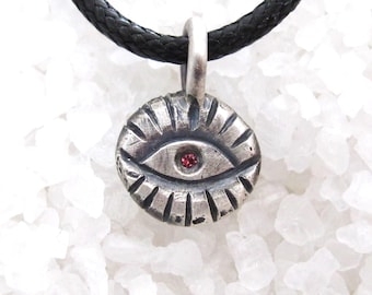 Colgante de la suerte con forma de ojo malvado, plata cruda