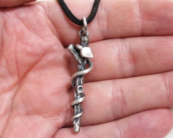 Vara de Asclepio, Esculapio, colgante de caduceo de plata,