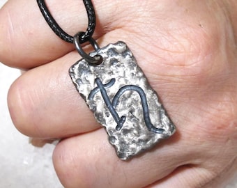 Colgante de alquimia de Saturno, fuego fundido, plata cruda