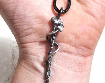 Vara de Asclepio, Esculapio, símbolo de la medicina, colgante de caduceo de plata,