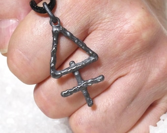 Colgante de azufre de alquimia, fuego fundido, plata cruda