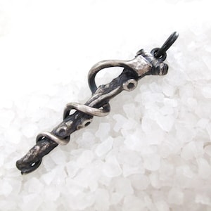Asclepius rod, Aesculapius, silver caduceus pendant,