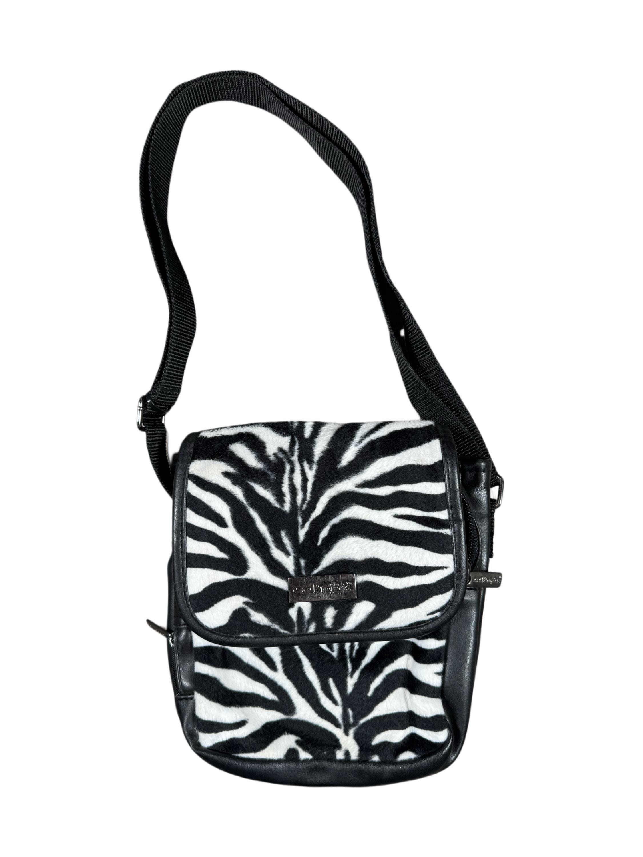Zebra-Print Faux Fur Top-Handle Backpack – Black & White Mini Faux Fur Zebra Print Tote Bag, Black and White Faux Fur  main image 2