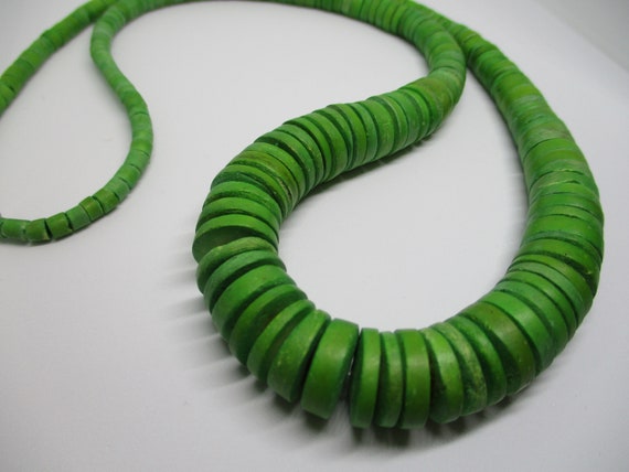 Modern Boho Lime Slime Green Beaded Wood Eclectic