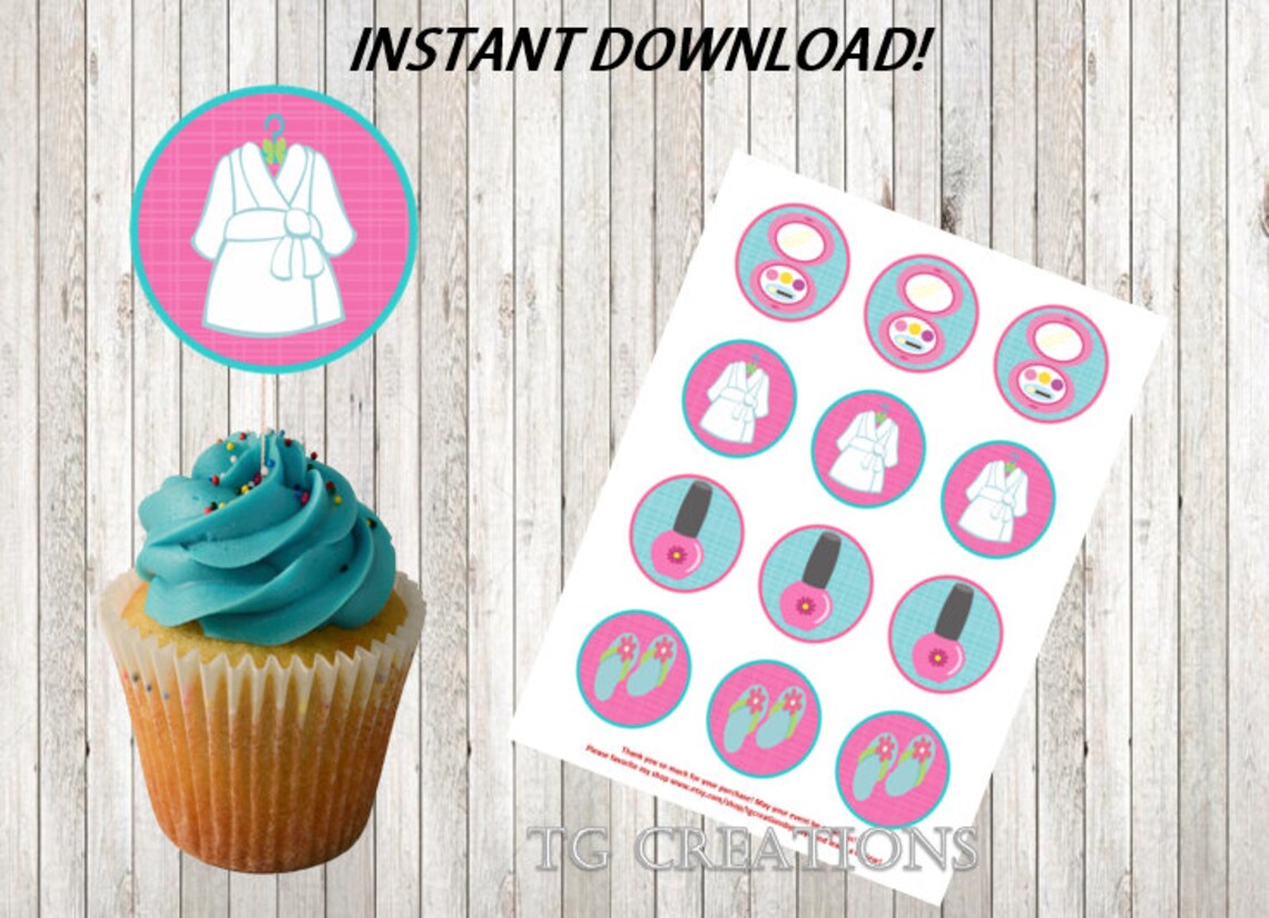 Girls Spa Party Cupcake Toppers, Instant Download, Spa Party - Etsy