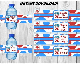 BOYS - Thing 1 Thing 2, Boys, Dr Suess, Baby Shower, Twin Boys, Water Bottle Labels, Instant Download, DIY, Printables