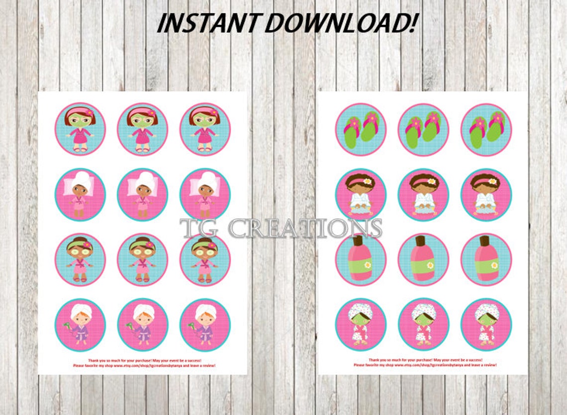 Girls Spa Party Cupcake Toppers, Instant Download, Spa Party - Etsy