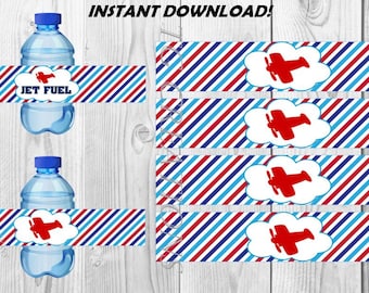 Time Flies/Airplane Theme Water Bottle Labels - Instant Download!