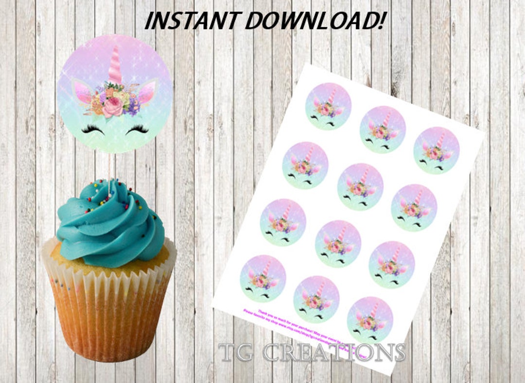 Unicorn Theme Cupcake Toppers, Instant Download Etsy