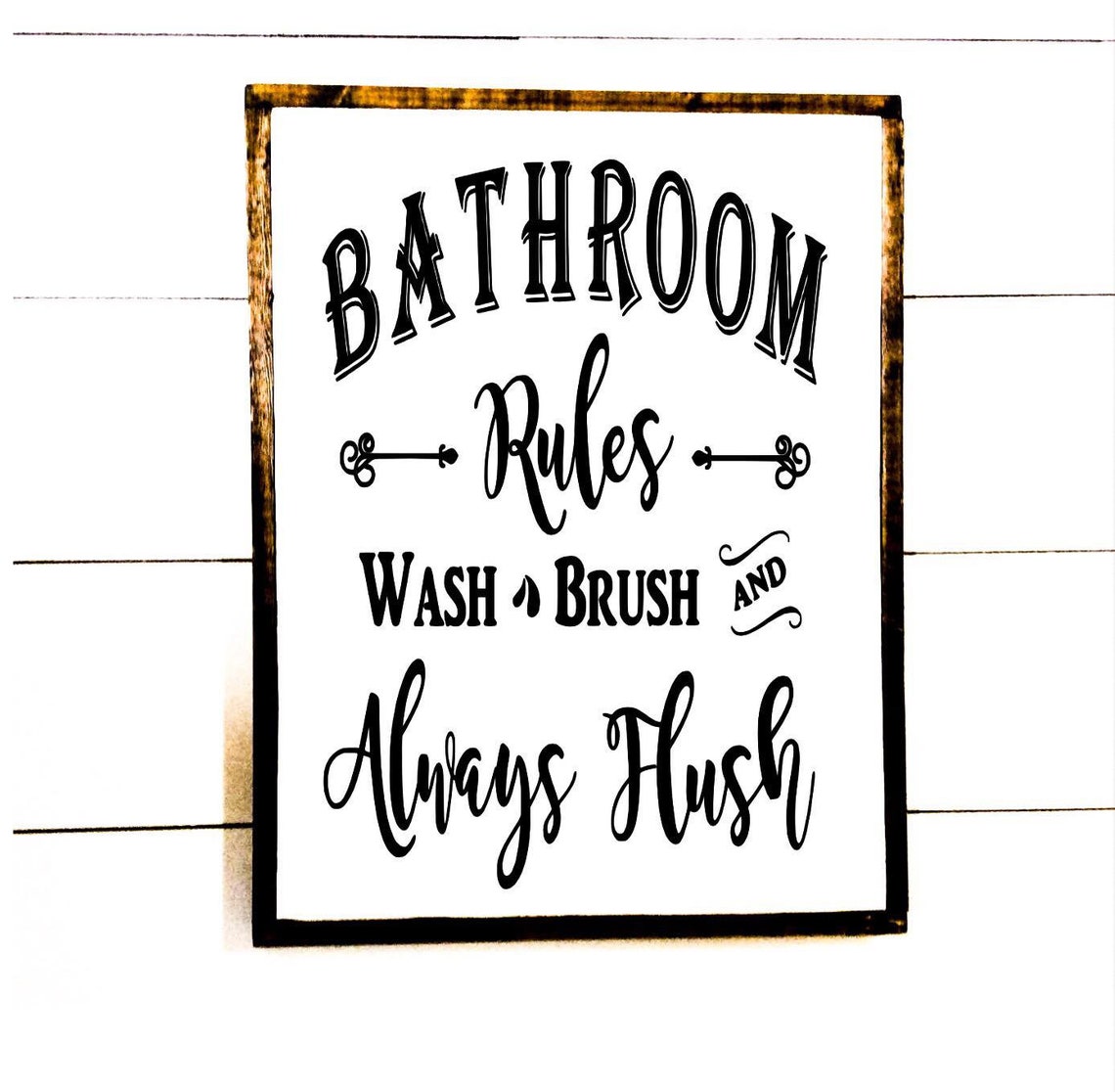 Funny Bathroom Rules Wood Sign Bathroom Wall Decor Wash Brush Etsy
