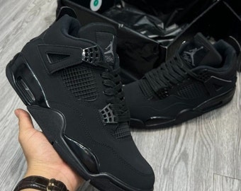 Air Jordan 4 « Black Cat » Black Light Graphite, chaussures femmes et hommes, cadeaux baskets et chaussures unisexe