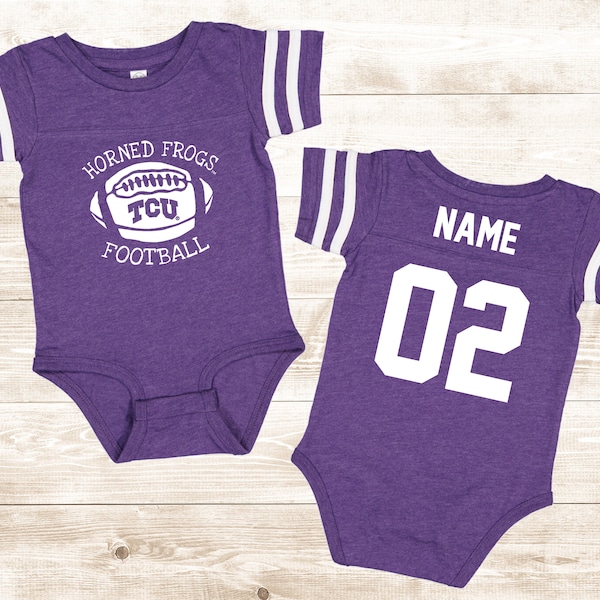 TCU Horned Frogs CUSTOM Infant Baby Football Bodysuit | Personalized | Name | Number | Gifts | Sports