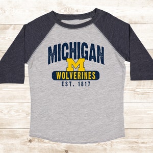 Michigan Wolverines NCAA Kids Raglan 3/4 Sleeve Baseball Style Tee | Toddler | Youth