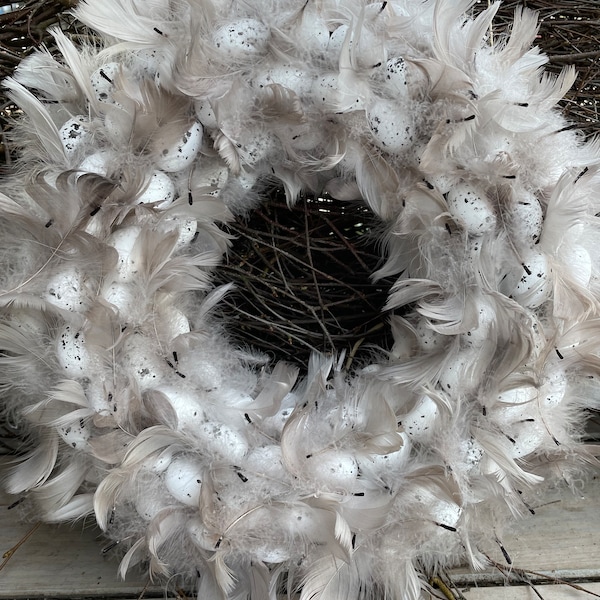 Easter Wreath, Front Door Easter Wreath, Spring Wreath, Eggs Wreath, Eggs and Feathers Easter Wreath, Quail Eggs Easter Wreath