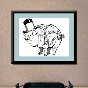 Gráfico de cerdo de dibujos animados, descarga instantánea, impresión artística para decoración de cocina