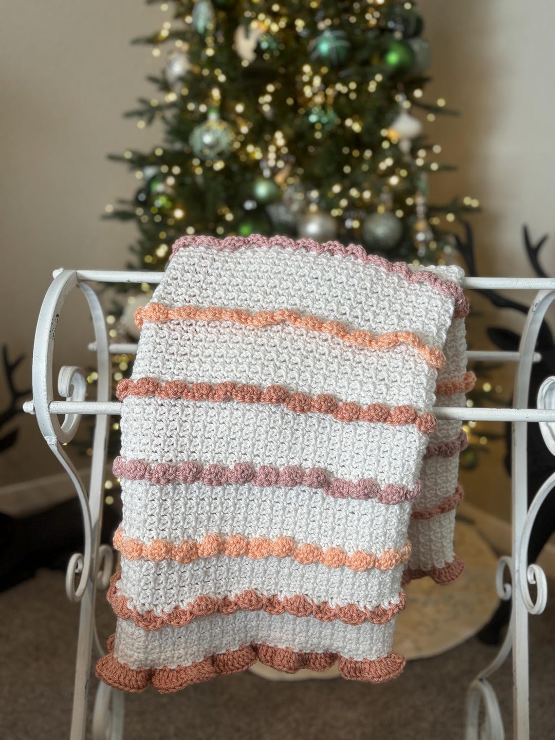 Ruffle Rows Baby Blanket – Handmade Crochet – Neutral Peach & Rose ...