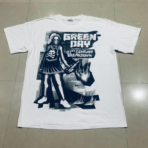 Green Day Vintage 2000s Y2K 21st Century Breakdown Tour Concert White Size L Album Promo T-shirt , Nofx , Rancid