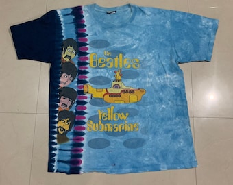 The Beatles vintage 2005 vloeibaar blauw The Beatles geel onderzeeër tie-dye T-shirt